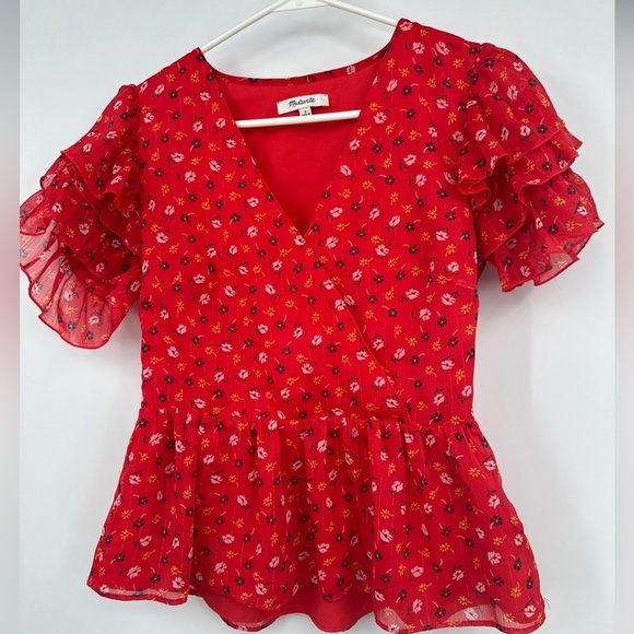 MADEWELL Top in Floral With Metallic Stripe Sz 2 - Picture 1 of 6